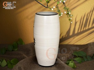 Lọ hoa men kem dáng bom vẽ Phố Cổ nâu, cao 33cm