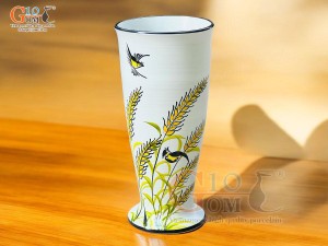 Lọ hoa men kem dáng ly cúp vẽ bông lúa, cao 33cm