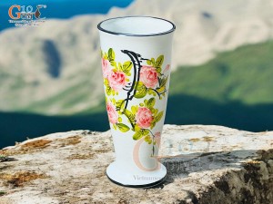 Lọ hoa men kem dáng ly cúp vẽ hoa Hồng, cao 33cm
