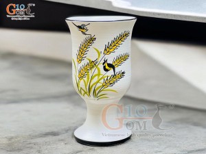 Lọ hoa men kem dáng ly thấp vẽ bông lúa, cao 25cm