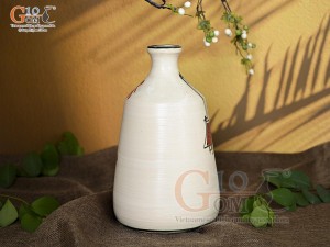 Lọ hoa men kem dáng miệng nhỏ vẽ Phố Cổ, cao 24cm