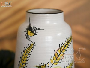 Lọ hoa men kem dáng vát vẽ bông Lúa, cao 23cm