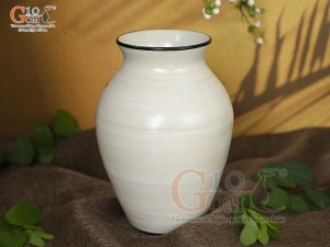 Lọ hoa men kem dáng vò cao vẽ hoa Đào phai, cao 24cm