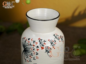 Lọ hoa men kem miệng loe vẽ hoa Bồ Công Anh, cao 23cm