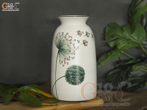 Lọ hoa men kem miệng loe vẽ hoa bồ công anh, cao 24cm