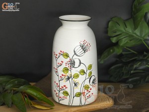 Lọ hoa men kem miệng loe vẽ hoa tim, cao 15cm