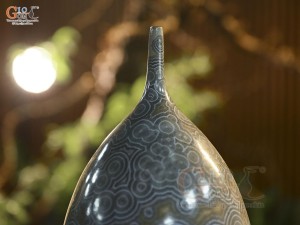 Lọ hoa men kết tinh đa đồng tâm bảo bọc đồng, cao 36cm (hàng vuốt tay)