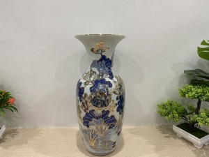 Lọ hoa men lam cổ- vẽ hoa sen- vẽ vàng 24k -cao 35cm