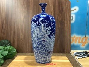 Lọ hoa men lam vẽ chim công phú quý, cao 39cm Lọ hoa men lam vẽ chim công phú quý, cao 39cm