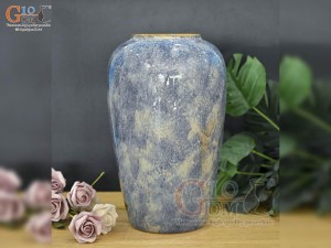Lọ hoa men màu dáng chân thon vẽ hoa Bách Hợp, cao 30cm