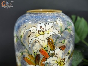 Lọ hoa men màu dáng chân thon vẽ hoa Bách Hợp, cao 30cm