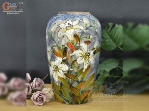 Lọ hoa men màu dáng chân thon vẽ hoa Bách Hợp, cao 30cm