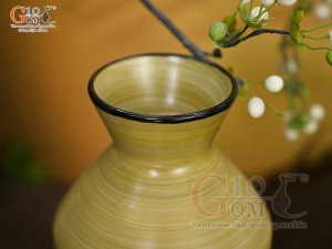 Lọ hoa men màu dáng cổ thắt chân thon vẽ hoa Sen hồng, cao 28cm