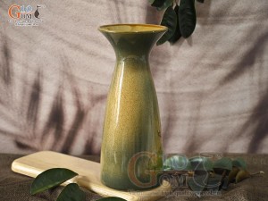 Lọ hoa men màu dáng miệng loe chữ Phúc vẽ hoa Sen, cao 29,5cm