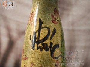 Lọ hoa men màu dáng miệng loe chữ Phúc vẽ hoa Sen, cao 29,5cm