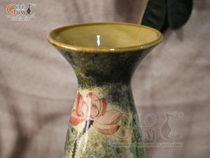 Lọ hoa men màu dáng miệng loe vẽ hoa Sen, cao 29,5cm