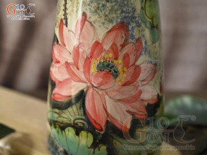 Lọ hoa men màu dáng miệng loe vẽ hoa Sen, cao 29,5cm