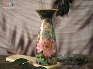 Lọ hoa men màu dáng miệng loe vẽ hoa Sen, cao 29,5cm