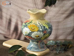 Lọ hoa men màu dáng miệng lượn vẽ hoa Cúc, cao 26cm
