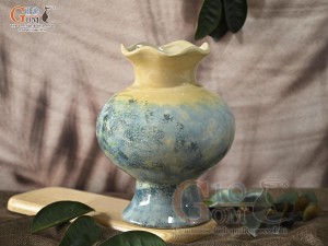 Lọ hoa men màu dáng miệng lượn vẽ hoa Cúc, cao 26cm