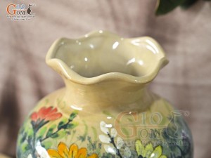 Lọ hoa men màu dáng miệng lượn vẽ hoa Cúc, cao 26cm