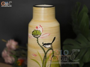 Lọ hoa men màu dáng miệng thon vẽ hoa Sen đỏ, cao 20cm