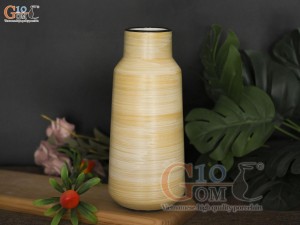 Lọ hoa men màu dáng miệng thon vẽ hoa Sen đỏ, cao 20cm
