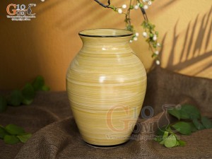Lọ hoa men màu dáng vò cao vẽ hoa Sen hồng, cao 24cm