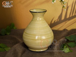 Lọ hoa men màu dáng vò thon vẽ hoa Sen trắng, cao 21cm