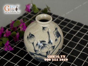 Lọ hoa men rạn dáng trứng, họa tiết hoa sen 23cm