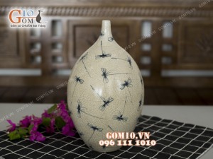 Lọ hoa men rạn miệng nhỏ, họa tiết chuồn chuồn 40cm