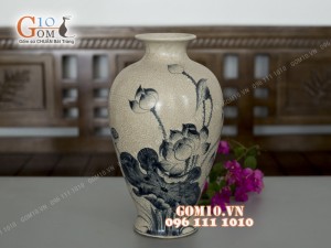 Lọ hoa men rạn vẽ hoa sen cao 38cm