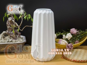 Lọ hoa men trắng dáng dọc, cao 37cm