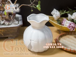 Lọ hoa men trắng dáng quả lựu, cao 15cm
