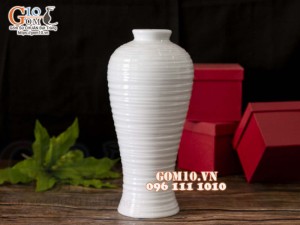 Lọ hoa men trắng dáng thon chân cao, cao 30cm