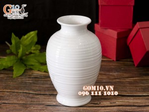 Lọ hoa men trắng dáng thon thấp, cao 24cm