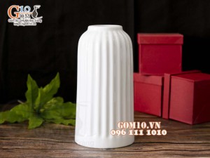 Lọ hoa men trắng dáng trụ miệng nhỏ, cao 27cm