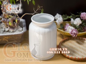 Lọ hoa men trắng dáng vai vuông, cao 19cm