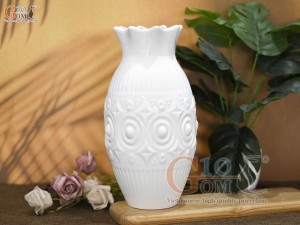 Lọ hoa men trắng miệng loe, cao 30cm