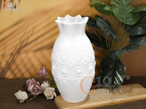 Lọ hoa men trắng miệng loe, cao 30cm