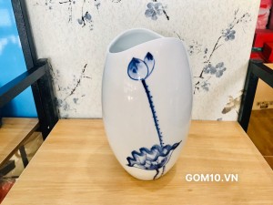 Lọ họa men trắng vẽ Sen tràm, cao 25cm