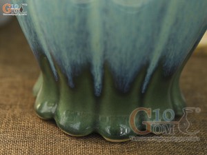 Lọ hoa miệng lượn sóng men hỏa biến bạch ngọc, cao 20cm