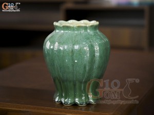 Lọ hoa miệng lượn sóng men hỏa biến cẩm thạch, cao 20cm
