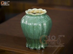 Lọ hoa miệng lượn sóng men hỏa biến cẩm thạch, cao 20cm