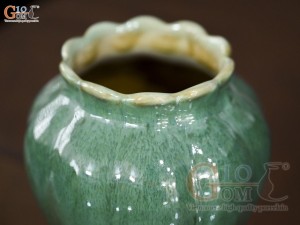 Lọ hoa miệng lượn sóng men hỏa biến cẩm thạch, cao 20cm