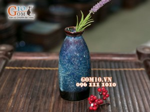 Lọ hoa miệng nhỏ men hỏa biến 15cm