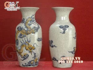 Đôi lộc bình men rạn đắp nổi Rồng Như Ý, 60cm