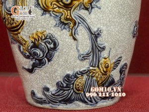 Đôi lộc bình men rạn đắp nổi Rồng Như Ý, 60cm