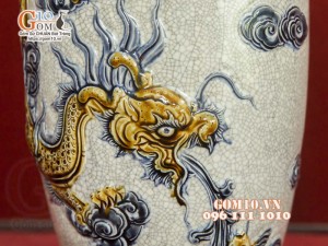 Đôi lộc bình men rạn đắp nổi Rồng Như Ý, 60cm