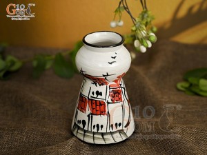 Lọ hoa mini men kem dáng búp bê vẽ Phố Cổ, cao 11,5cm